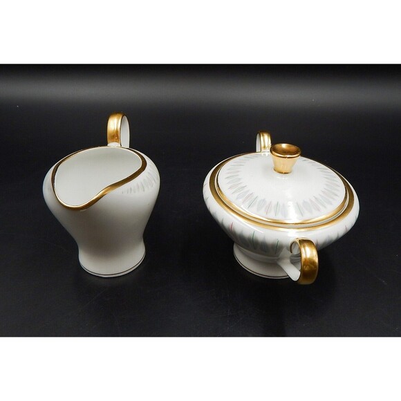 Edelstein Bavaria Contessa Sugar And Creamer Gold Trim 19673 Feather Germany - Picture 2 of 11